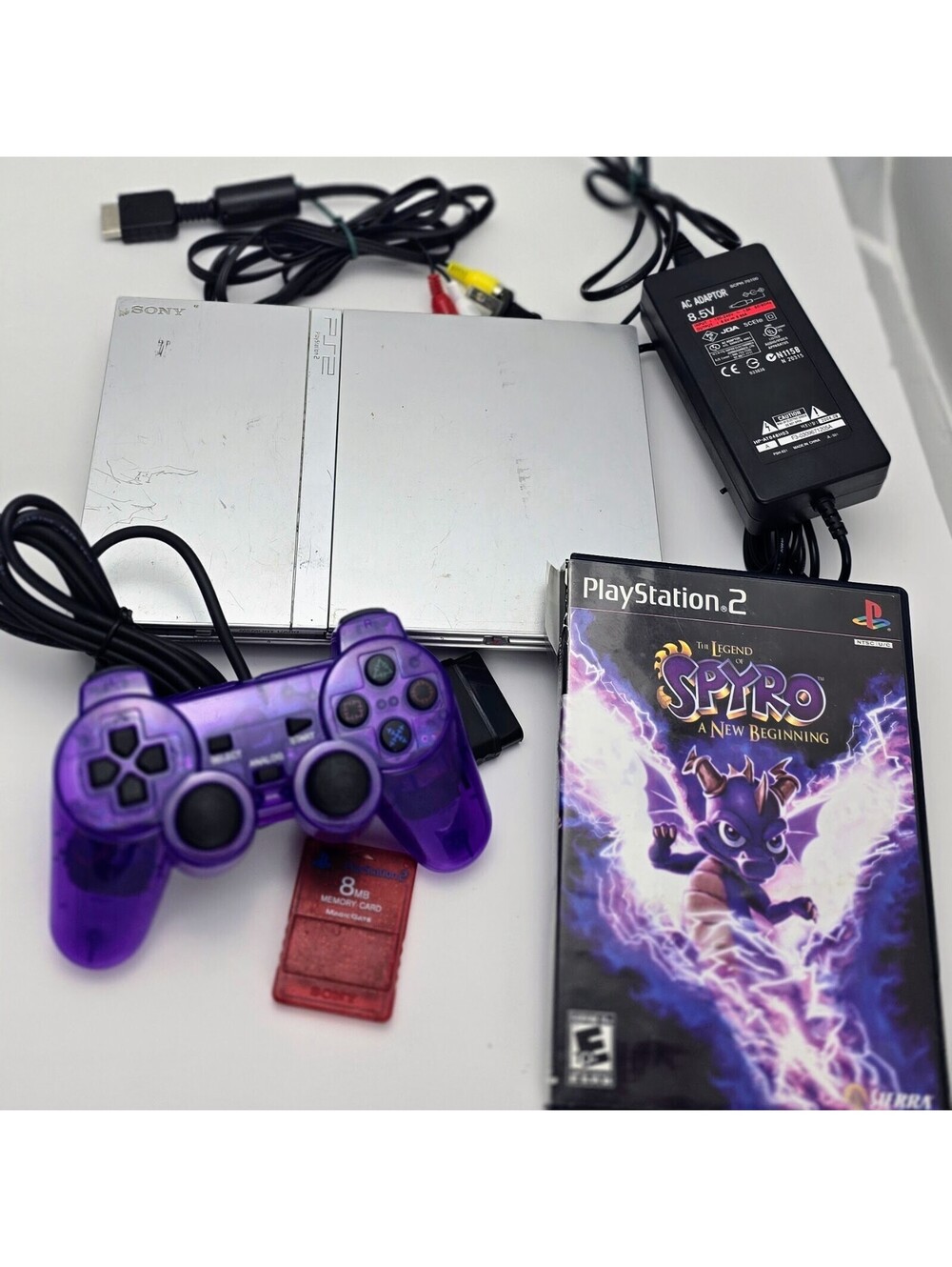 Sony PS2 Slim Silver Console Bundle SCPH-79001 Spyro Game Memory Card